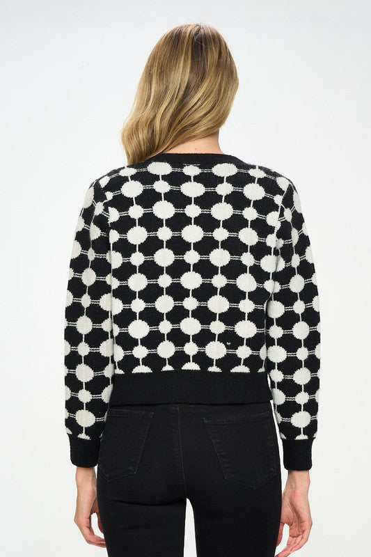 Print Knit Open Front Mini Cardigan with Buttons