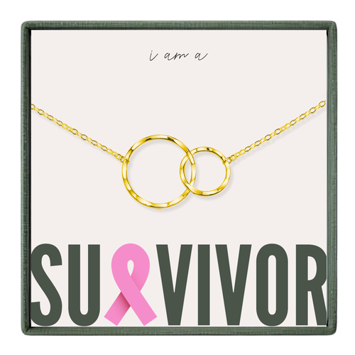 Breast Cancer Survivor Hope Love Shine Necklace Gift - 2 Rings Gold Silver