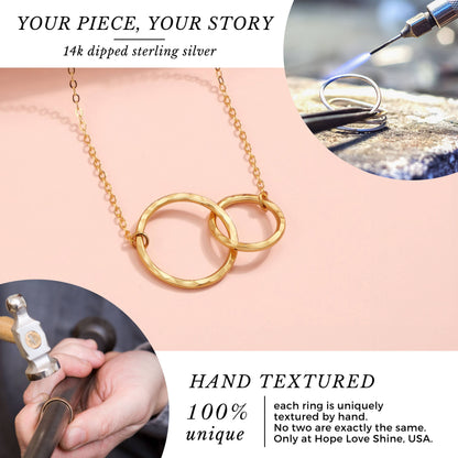 Breast Cancer Survivor Hope Love Shine Necklace Gift - 2 Rings Gold Silver