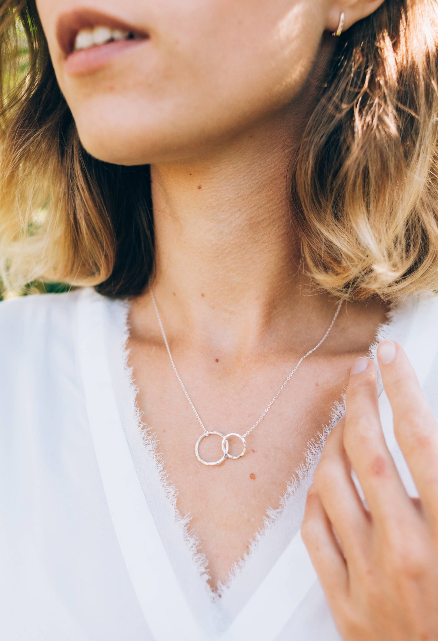Breast Cancer Survivor Hope Love Shine Necklace Gift - 2 Rings Gold Silver
