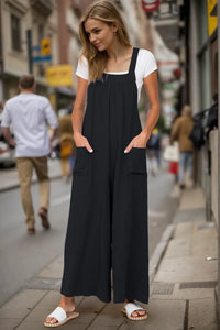 Wide Leg Bow Tie Back Overalls with Pockets