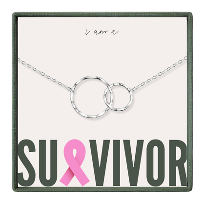 Breast Cancer Survivor Hope Love Shine Necklace Gift - 2 Rings Gold Silver
