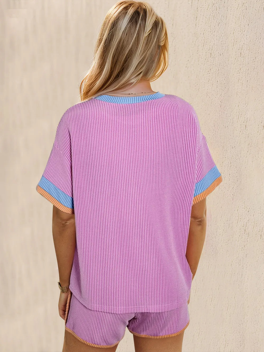 Textured Round Neck Half Sleeve Top and Shorts Set