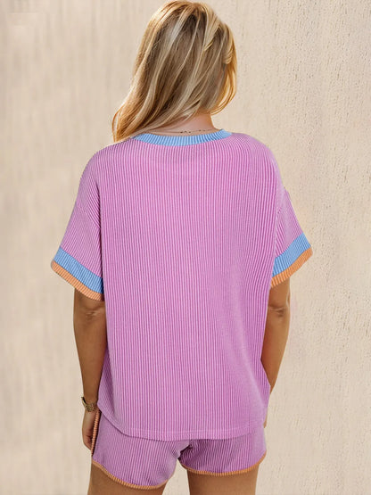 Textured Round Neck Half Sleeve Top and Shorts Set