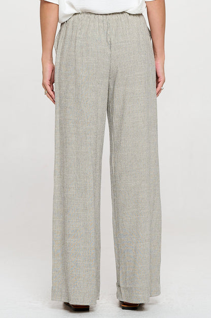 Linen Adjustable Straight Leg Pants with Pockets