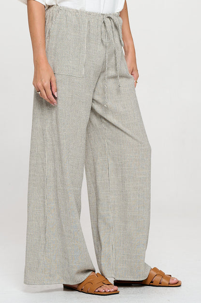 Linen Adjustable Straight Leg Pants with Pockets