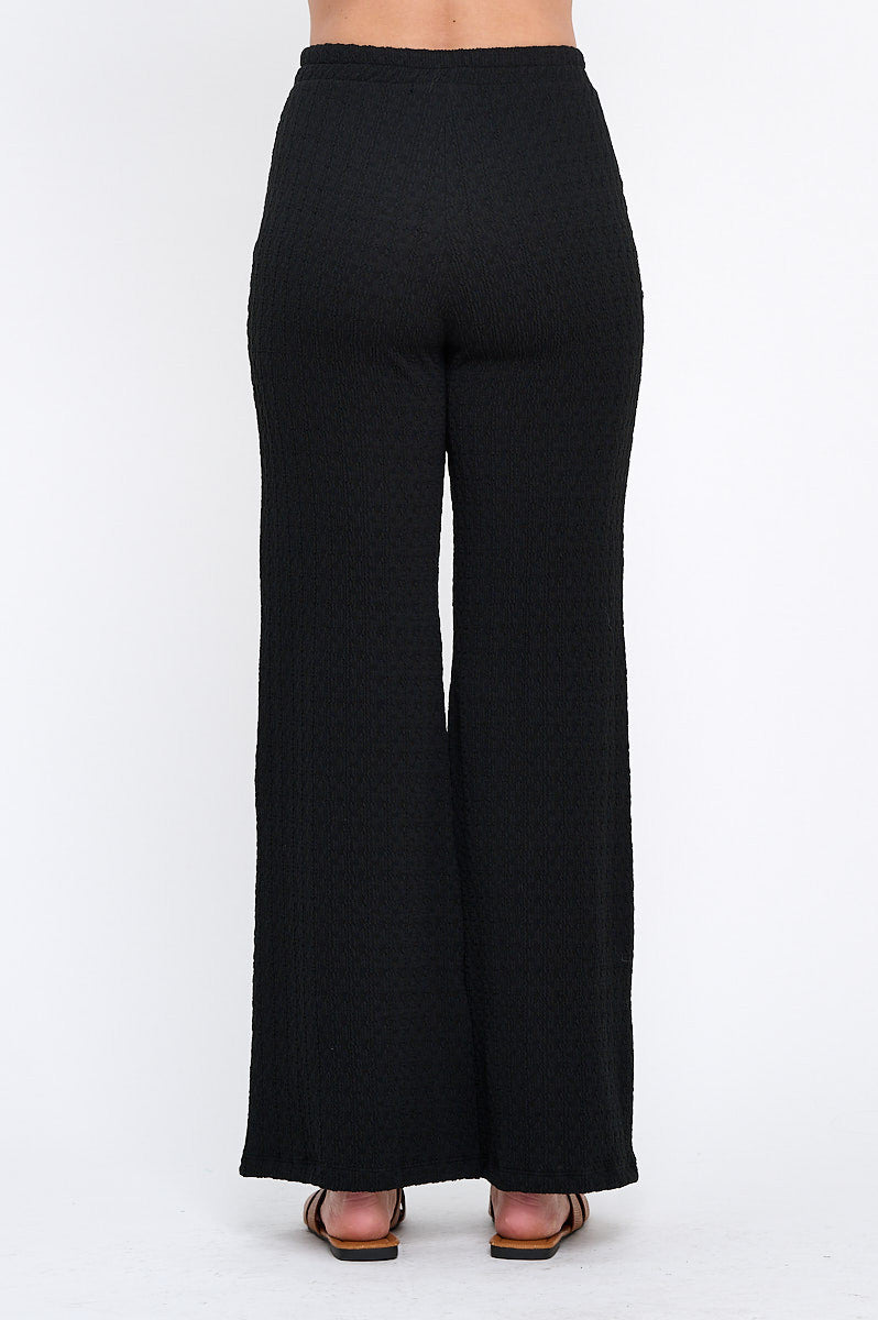 Textured Wide Leg Pants with Elastic Waistband