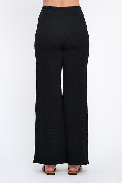 Textured Wide Leg Pants with Elastic Waistband