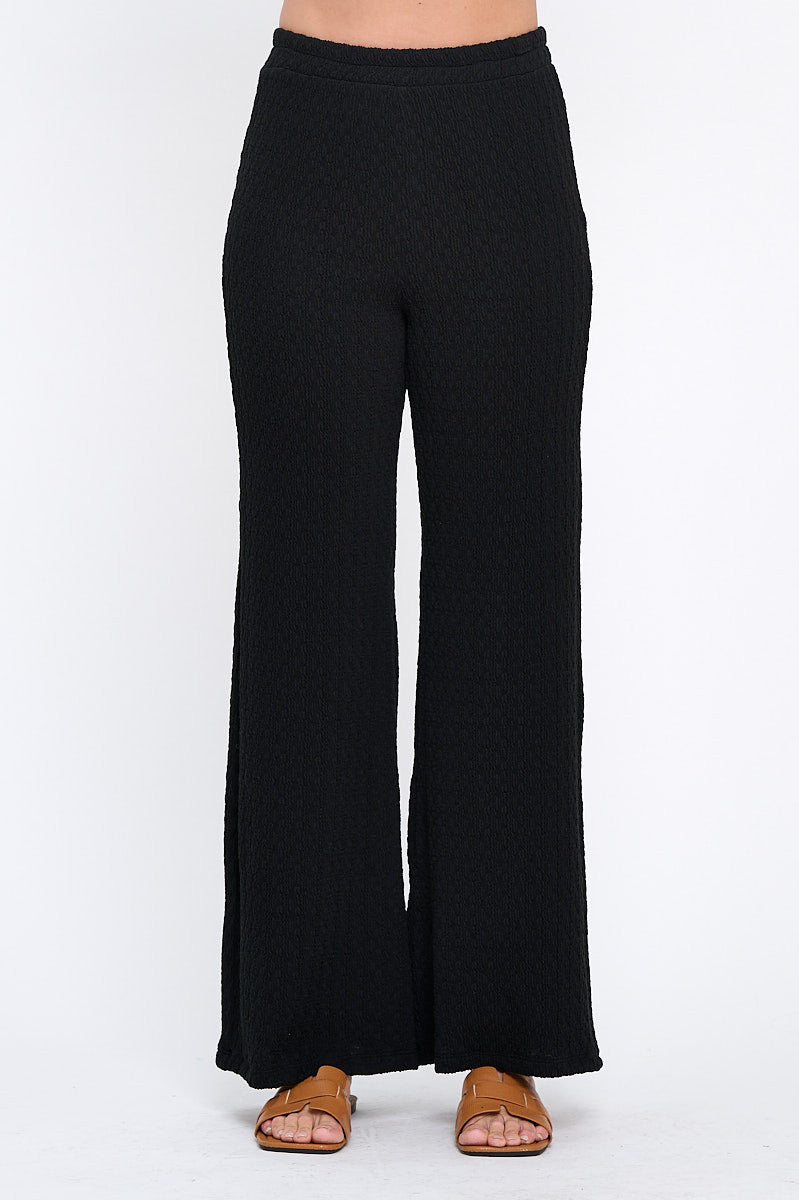 Textured Wide Leg Pants with Elastic Waistband