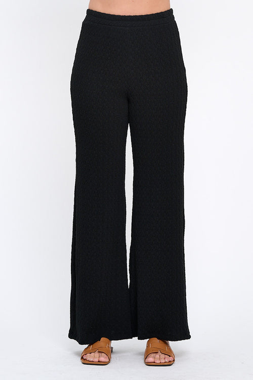 Textured Wide Leg Pants with Elastic Waistband