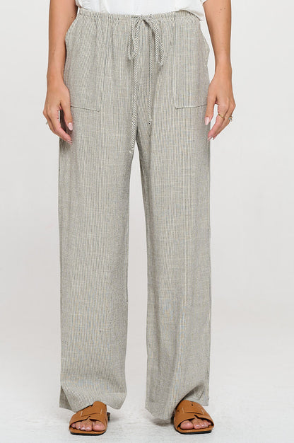 Linen Adjustable Straight Leg Pants with Pockets