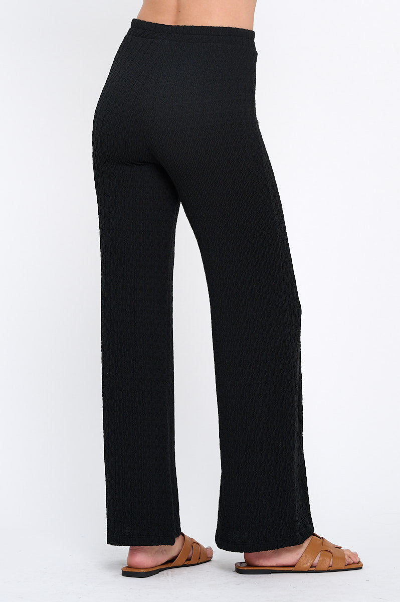 Textured Wide Leg Pants with Elastic Waistband