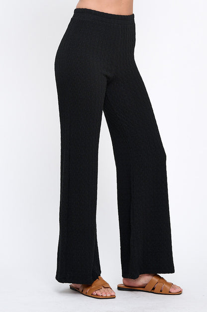 Textured Wide Leg Pants with Elastic Waistband
