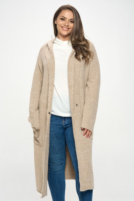 Taupe Knit Open Front Cardigan Sweater