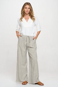 Linen Adjustable Straight Leg Pants with Pockets