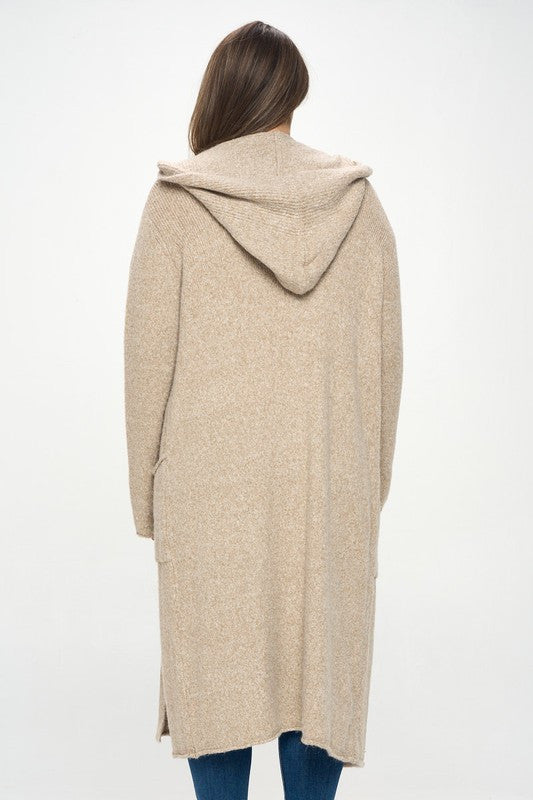 Taupe Knit Open Front Cardigan Sweater