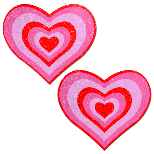 Love: Red & Pink Glitter Velvet Pumping Heart Nipple Pasties by Pastease®