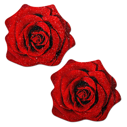 Rose: Glitter Velvet Blooming Rose Flower Nipple Pasties by Pastease®